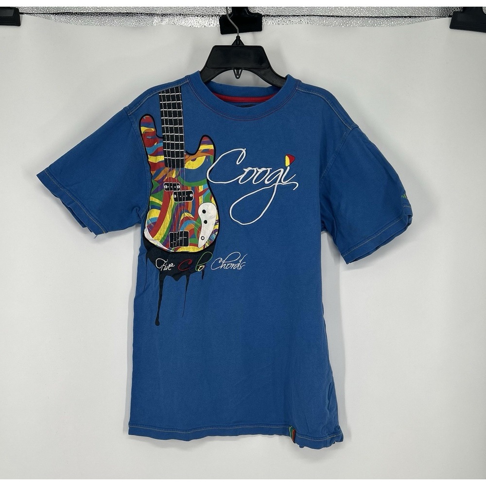 Coogi Guitar Embroidered Graphic Short Sleeve Tee Y2K‎ Vintage Skater Blue Large